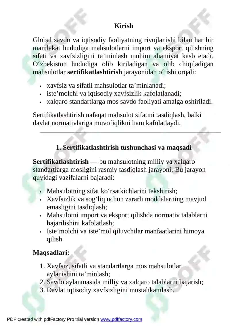 "O‘zbekiston hududiga olib kirilayotgan va olib chiqilayotgan mahsulotlarni sertifikatlashtirish" 2