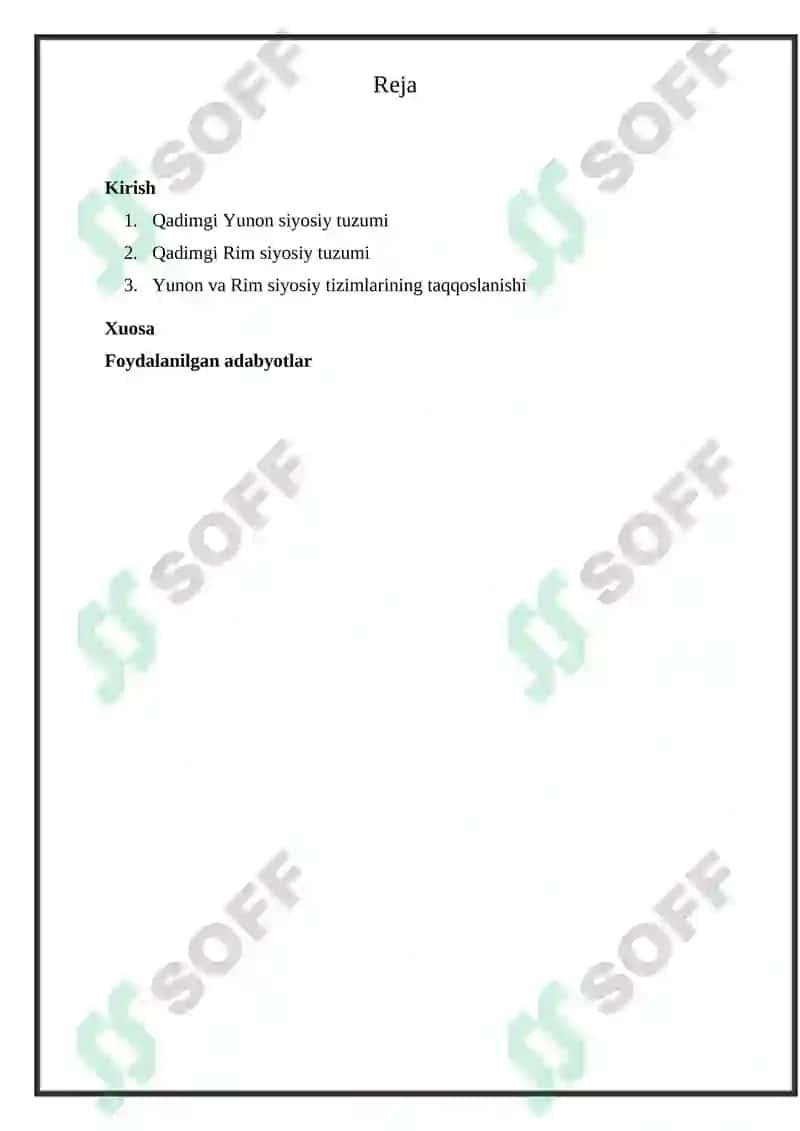 Referat on Qadimgi Yunon va Rim siyosiy tuzumining shakllanishi 2