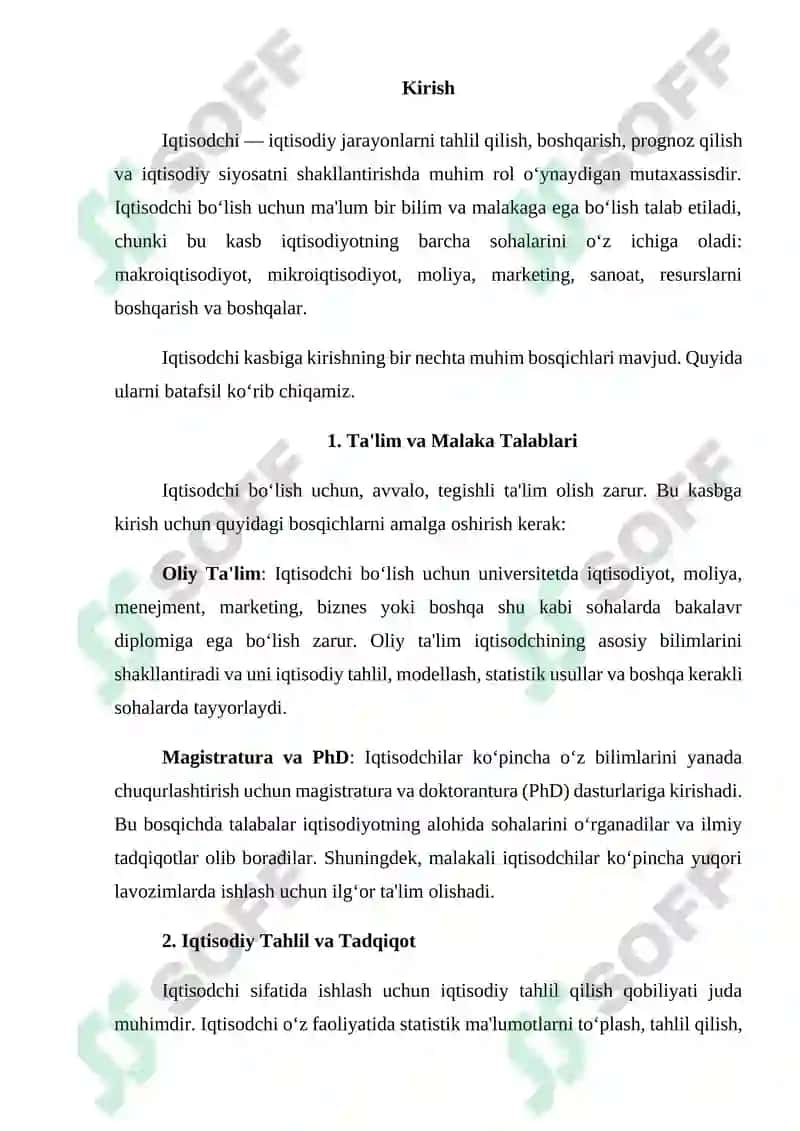 Iqtisodchining kasbiy muammolarini hal qilish uchun matnli hujjatlarni tayyorlash 2