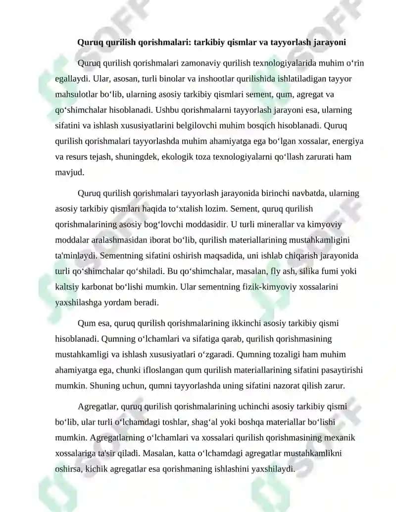 Quruq qurilish qorishmalari tayyorlash tarkiblari 2