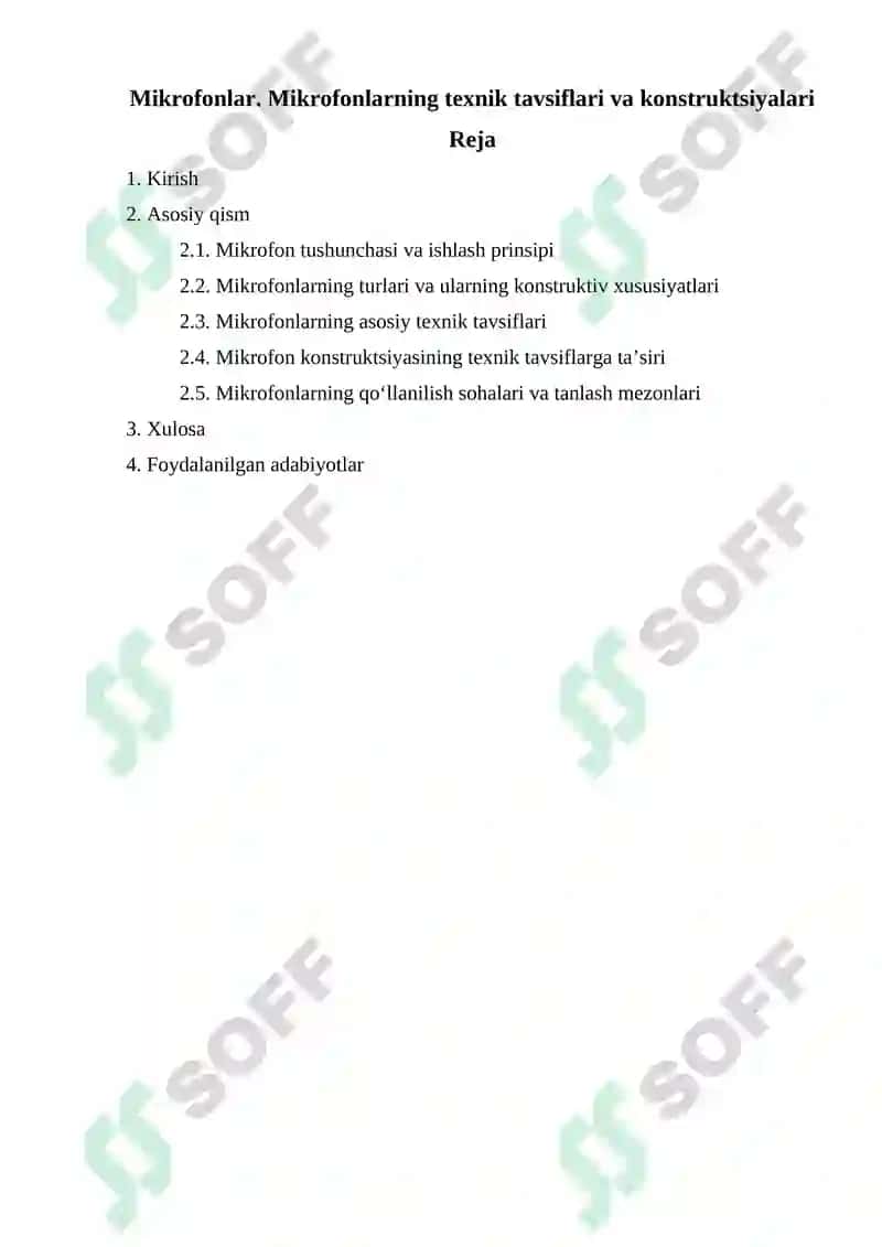 Mikrofonlar. Mikrofonlarning texnik tavsiflari va konstruktsiyalari 2