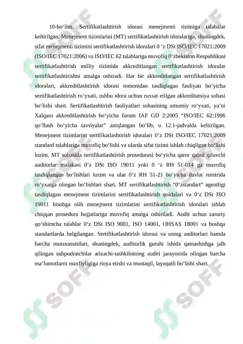Sifat menejment tizimlarini sertifikatlashtirish idoralariga qo‘yilgan talablar 2