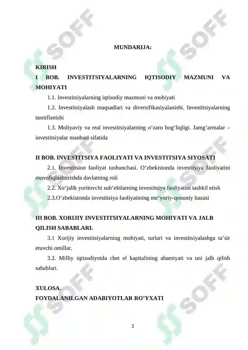Mamlakat iqtisodiyotini rivojlantirishda investitsiyalarni o'rni va ahamiyati 2