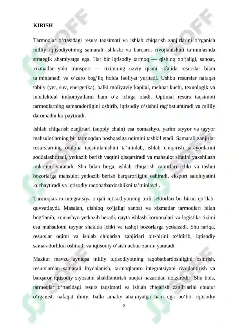 TARMOQLAR OʻRTASIDAGI RESURS TAQSIMOTI VA ISHLAB CHIQARISH ZANJIRLARINI OʻRGANISH 2
