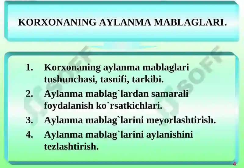 Korxonaning aylanma mablaglari 2