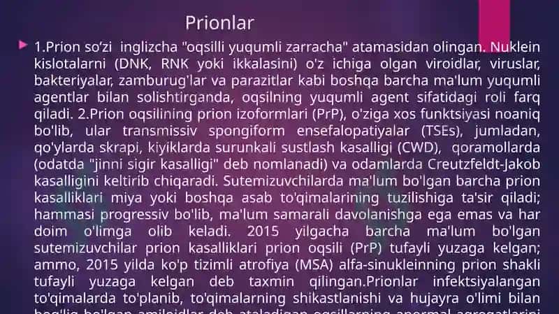 PRIONLARNI AMALIYOTDAGI AHAMIYATI 2