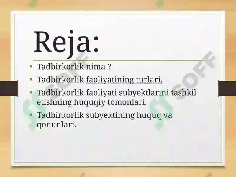 Tadbirkorlik faoliyati subyektlarining huquq va majburiyatlari 2