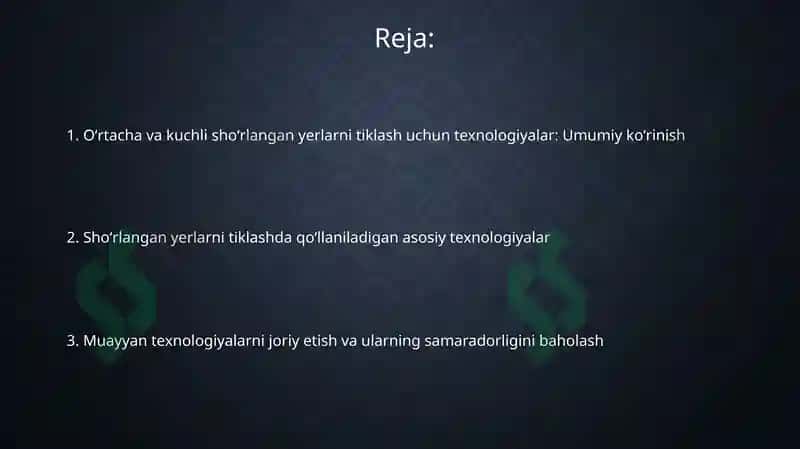 Oʻrtacha va kuchli shoʻrlangan yerlarni tiklash uchun texnologiyalar 2