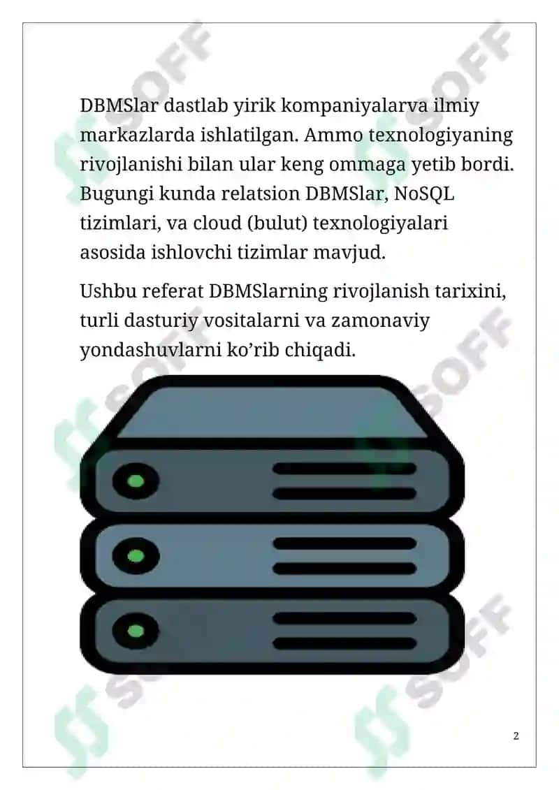 Ma’lumotlar bazasi boshqarish tizimlari va ma’lumotlar bazasini ishlab chiqish dasturiy vositalarining rivojlanish tarixi 2