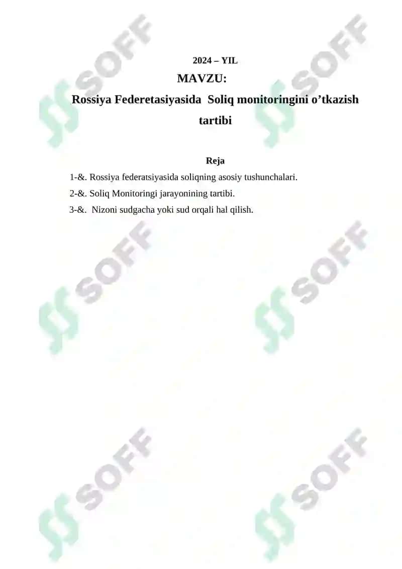 Rossiya Federetasiyasida Soliq monitoringini o’tkazish tartibi 2