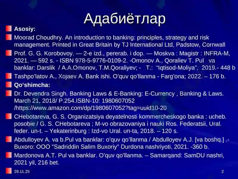 ТИЖОРАТ БАНКЛАРИНИНГ ТАШҚИ ИҚТИСОДИЙ ФАОЛИЯТИ ВА ВАЛЮТА ОПЕРАЦИЯЛАРИ 2