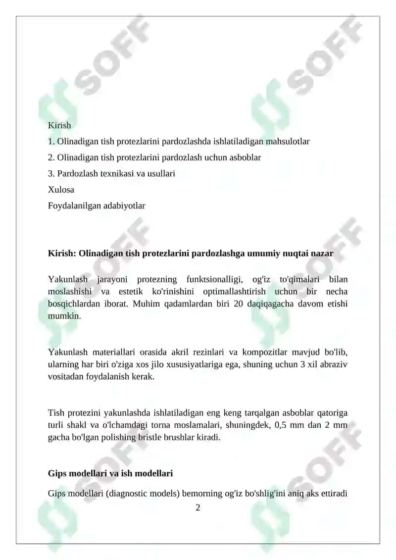 Olinadigan tish protezlarini pardozlashda ishlatiladigan maxsulotlar va asboblar 2