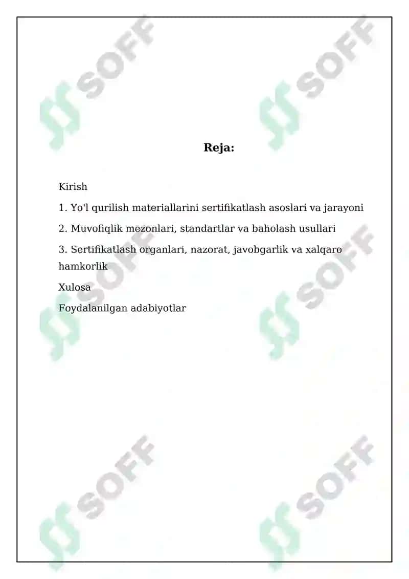 Yo'l qurilish materiallarini sertifikatlashtirishning tamoyillari va asosiy masalalari 2