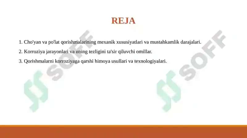 Cho'yan va po'lat qorishmalarining mexanik xususiyatlari va mustahkamlik darajalari 2