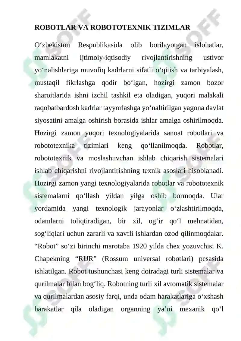 Texnologiya va dizayn yo’nalishi robotatexnika asoslari 2