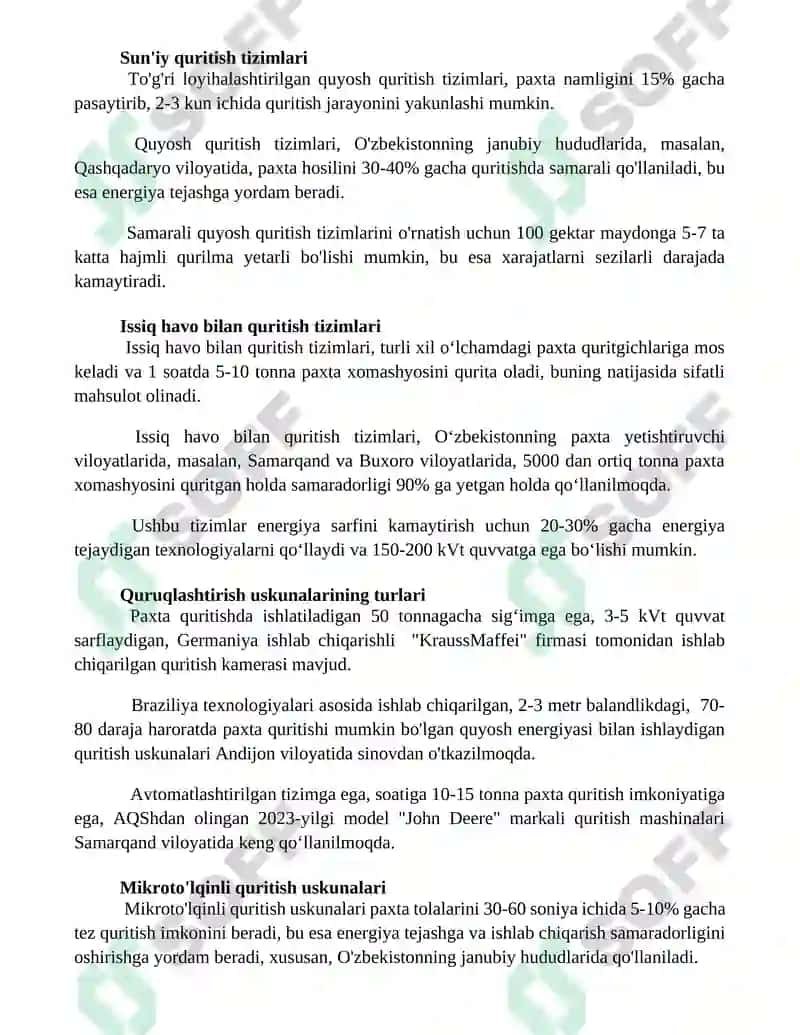 Paxta quritishda qo'llaniladigan xorijiy quritish uskunalari 2