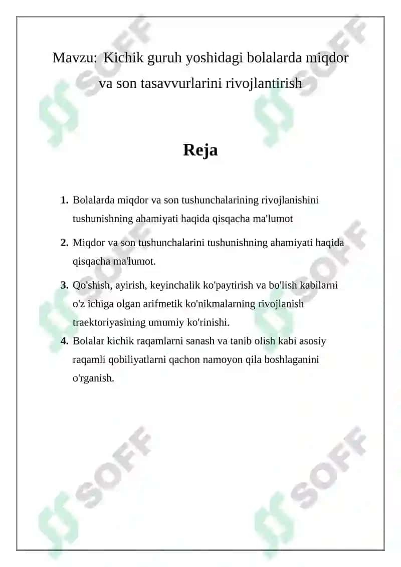 ELEMENTAR MATEMATIK TASAVVURLARNI SHAKLLANTIRISH FANIDAN REFARAT 2