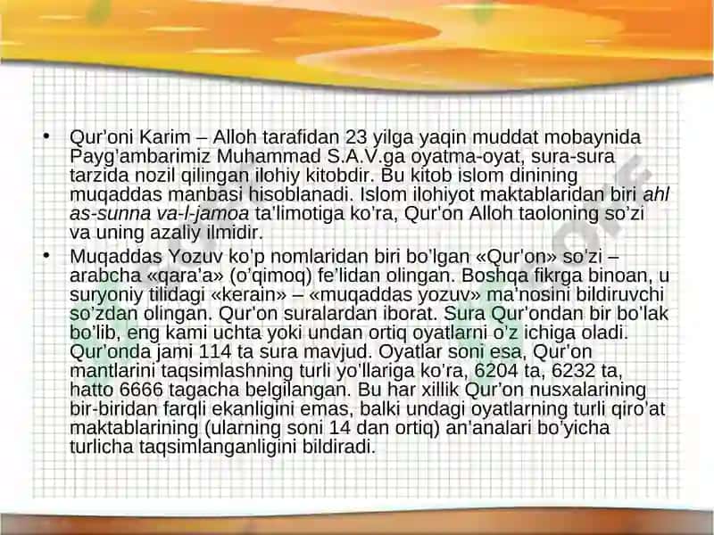 Qur’oni Karimning Nozil Bo’lish Tarixi va Jamlanishi 2