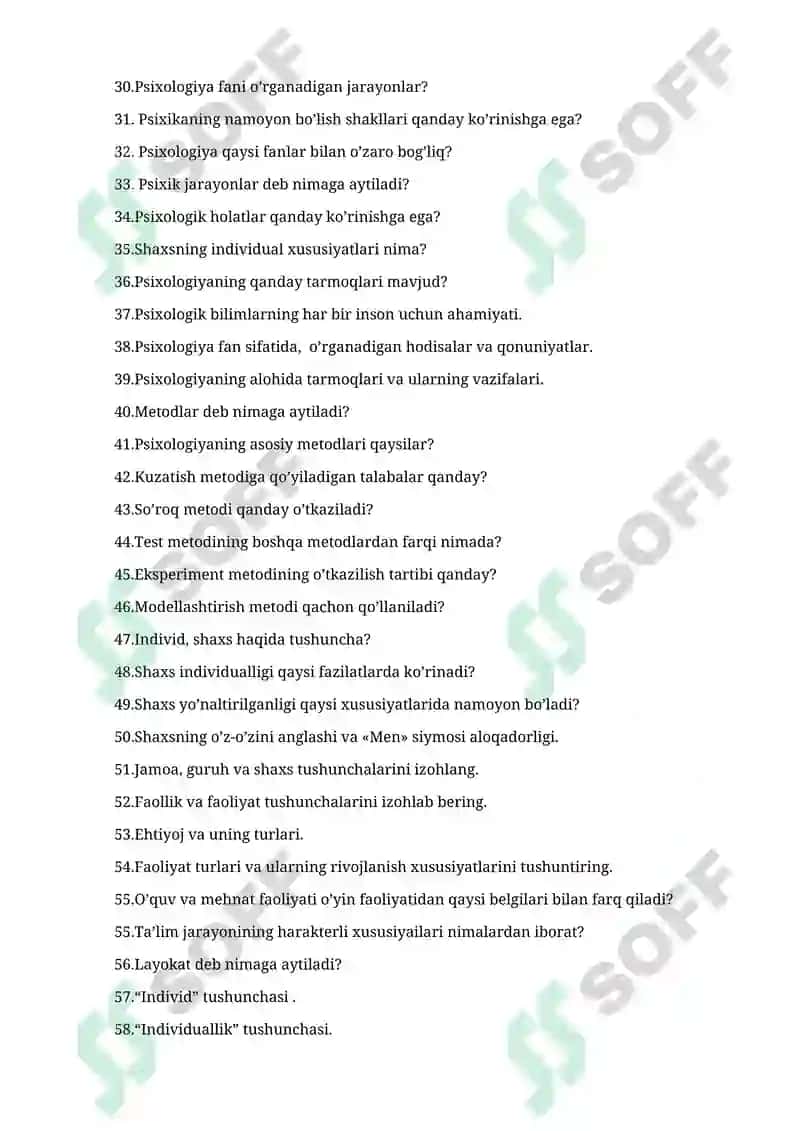 Yakuniy nazorat ishi uchun pedagogika va psixologiya fanidan savollar 2