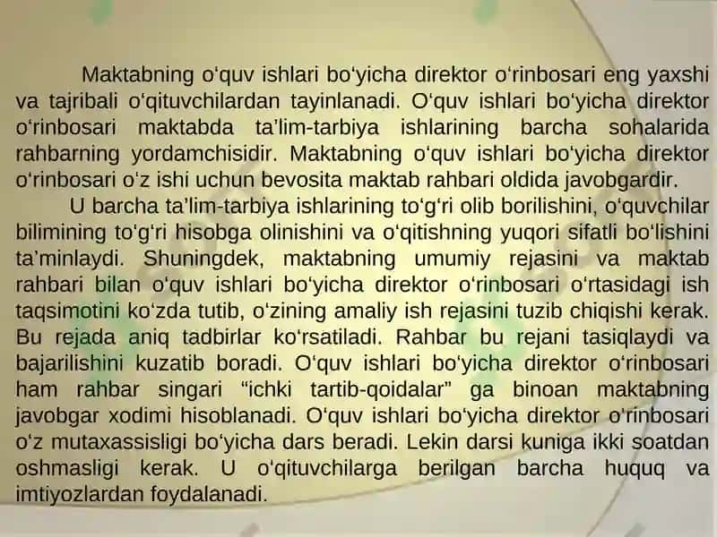 Maktabning o’quv ishlari bo’yisha direktor o‘rinbosarining vazifalari 2