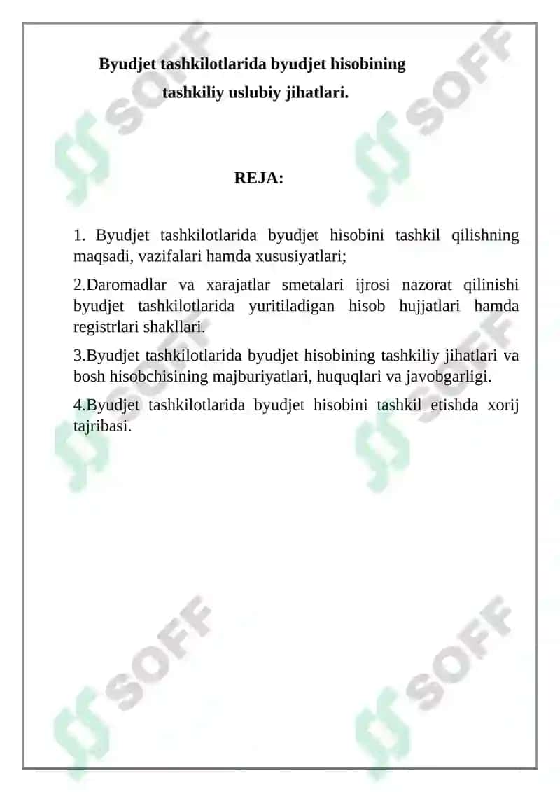 Byudjet Tashkilotlarida Byudjet Hisobini Tashkil Etish 2