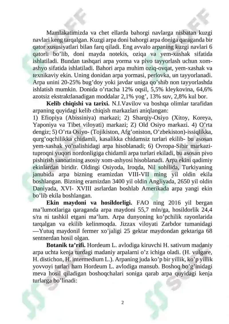 Arpa va javdar biologiyasi va yetishtirish texnologiyasi 2