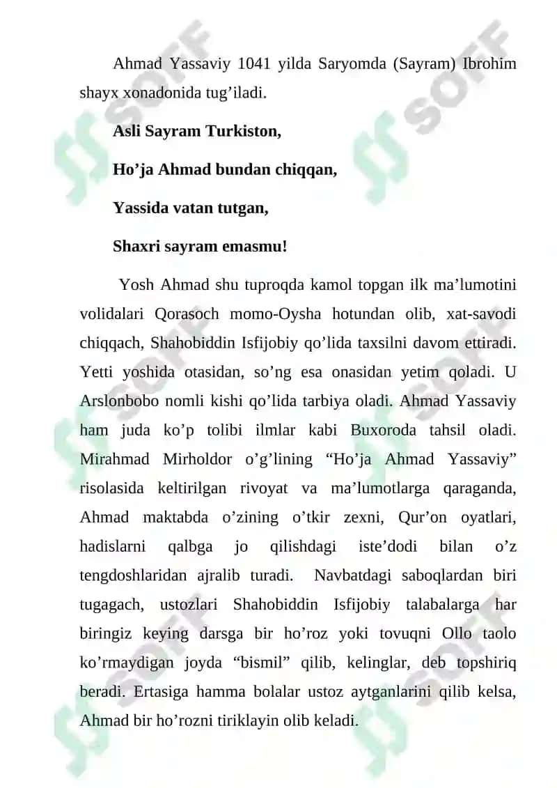 Ho’ja Ahmad Yassaviy hayoti va pedagogik qarashlari 2