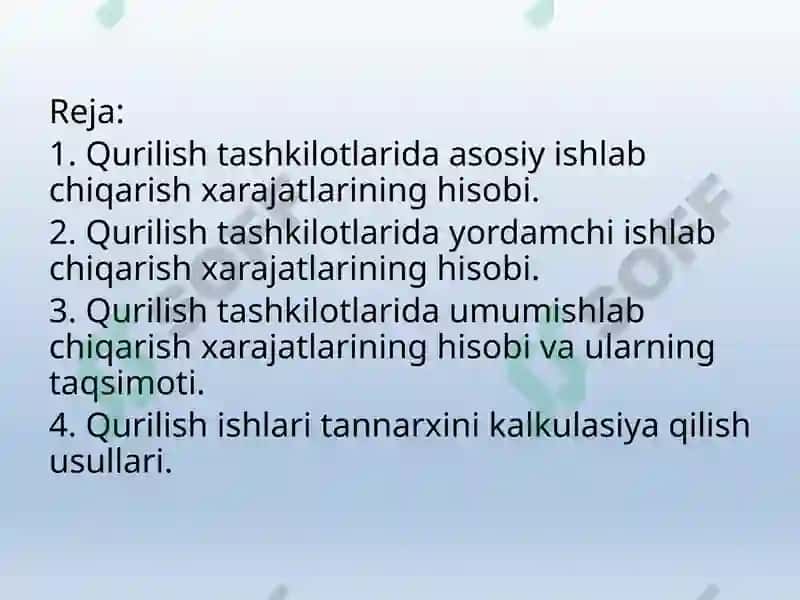 Qurilish tashkilotlarida buxgalteriya hisobining xususiyatlari 2