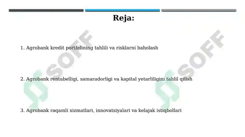Agrobank (Kredit portfeli,foyda,risklar,raqamli xizmatlar) ma’lumotlarini iqtisodiy tahlil qilish 2