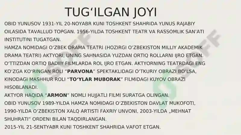 OBID YUNUSOV HAYOTI VA IJODI 2