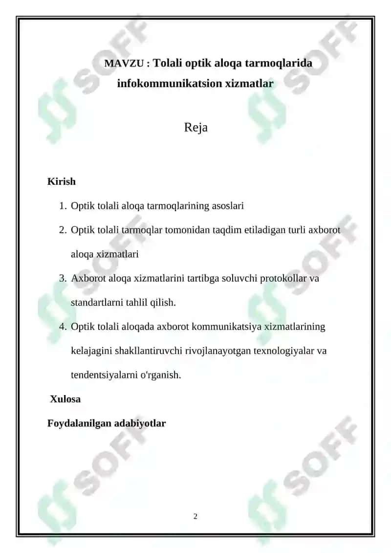 Tolali optik aloqa tarmoqlarida infokommunikatsion xizmatlar 2