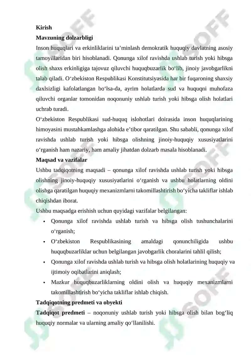 Qonunga xilof ravishda ushlab turish yoki hibsga olishning jinoi-huquqiy xususiyatlari 2
