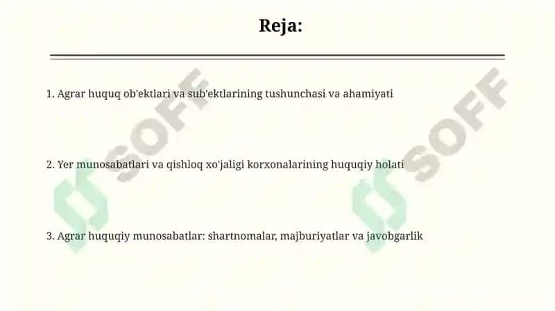 Agrar huquqi obyektlari va subyektlari 2