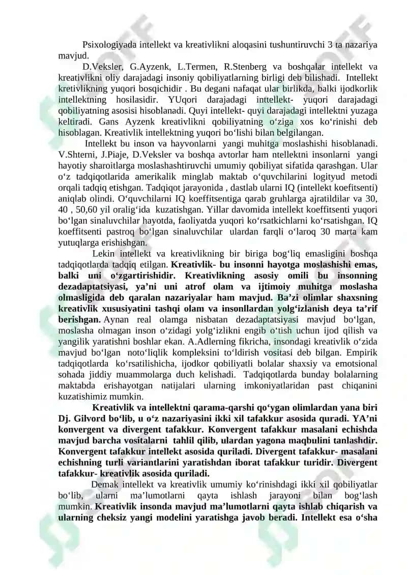 Intellekt va kreativlik nazariyalari 2