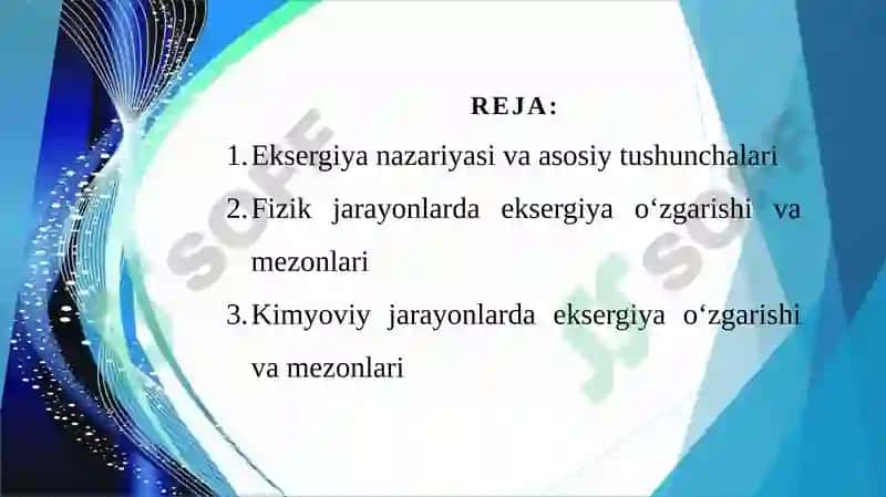 Fizik va kimyoviy jarayonlarda eksergiya o'zgarishining asosiy mezonlari 2