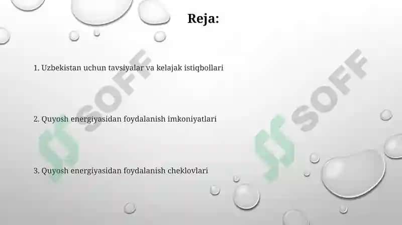 Oʻzbekistonda quyosh energiyasidan foydalanish imkoniyatlari va cheklovlar 2