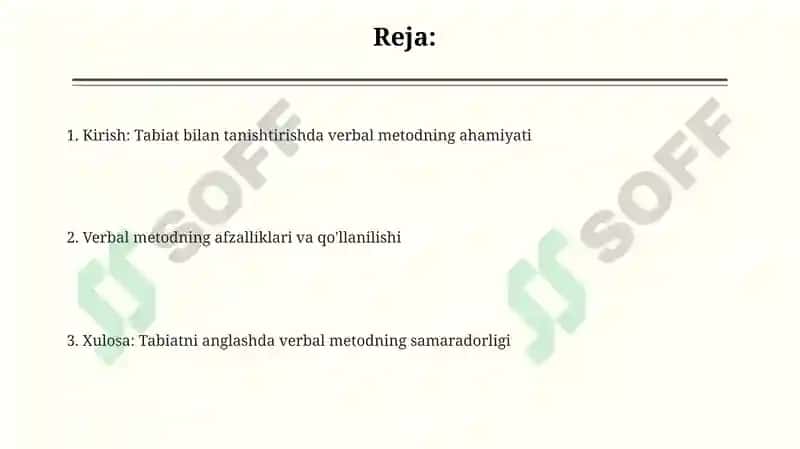 Tabiat bilan tanishtirishda ogʻzaki metoddan foydalanish va uning mohiyati 2