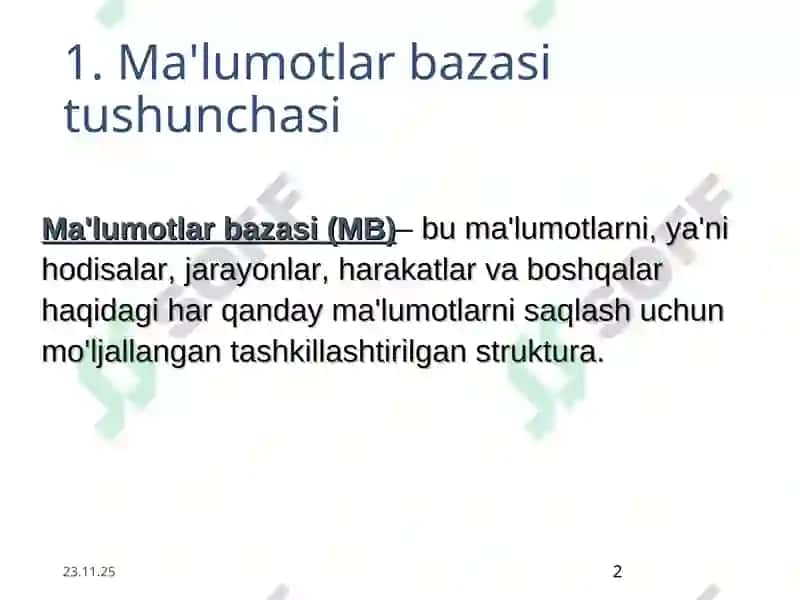 Ma'lumotlar bazasi tushunchasi 2