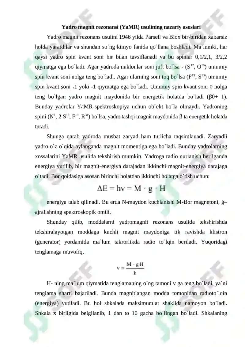 Yadro magnit rezonansi (YaMR) usulining nazariy asoslari 2