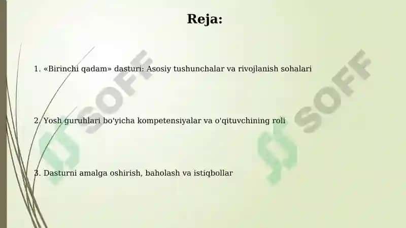 "Birinchi qadam" Davlat o'quv dasturi 2