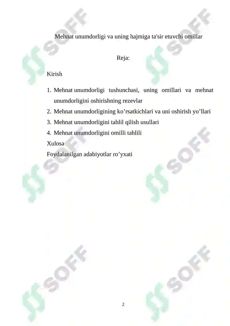 Mehnat unumdorligi va uning hajmiga ta'sir etuvchi omillar 2