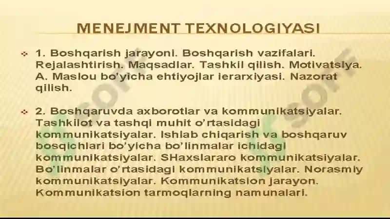MENEJMENT TEXNOLOGIYASI 2