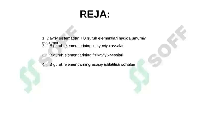 Davriy sistemadan ll B guruh elementlari xossalari va ishlatilishi 2