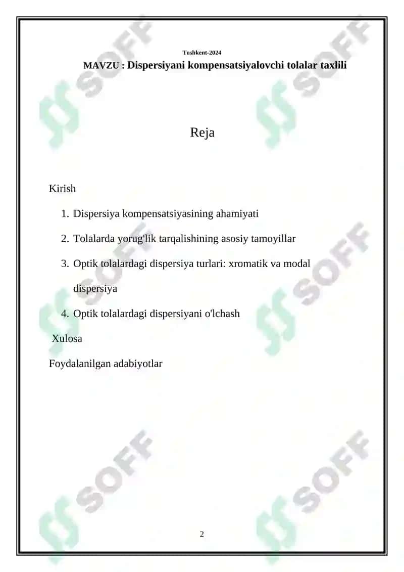 Dispersiyani kompensatsiyalovchi tolalar taxlili 2