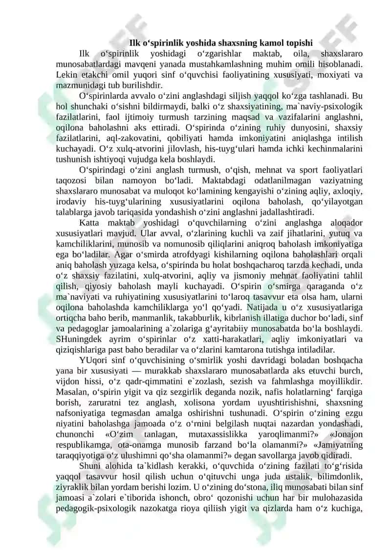 Ilk o‘spirinlik va yoshlik davrida psixik rivojlanish xususiyatlari 2