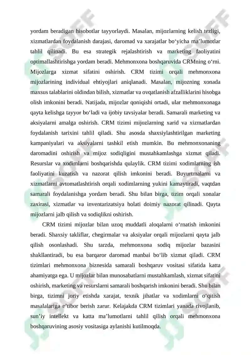 CRM TIZIMLARINING MEHMONXONA BOSHQARUVIDAGI OʻRNI 2