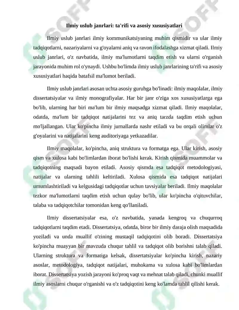 Ilmiy uslub janrlari. Kurs ishi haqida. 2