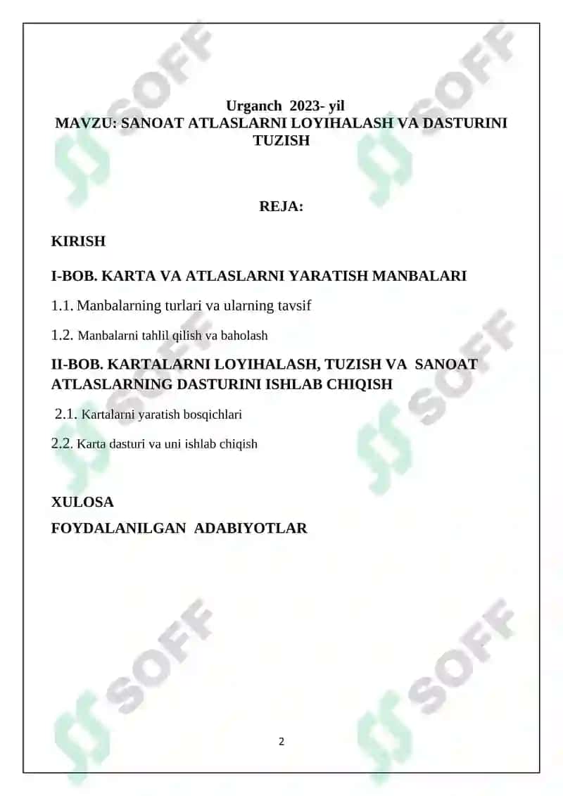 SANOAT ATLASLARNI LOYIHALASH VA DASTURINI TUZISH 2