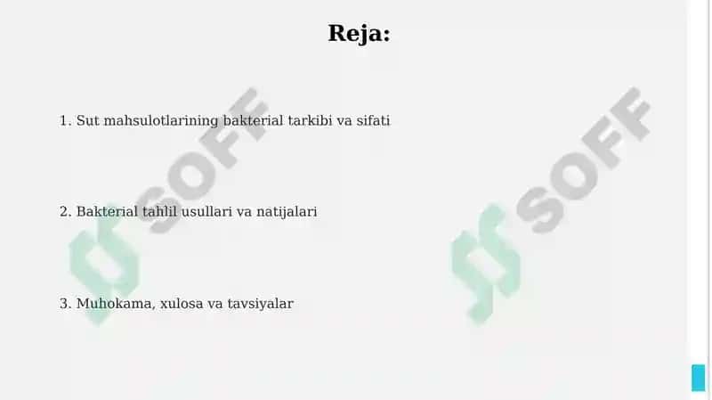 Sut mahsulotlarini bakterial tarkibi bo‘yicha tahlil qilish loyihasi 2