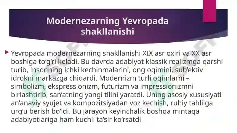 Yevropa modernezimi va XX asr yangi oʻzbek adabiyoti 2